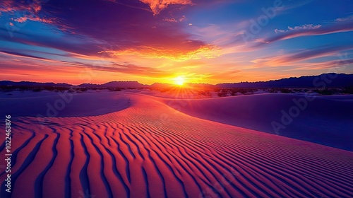 Sunset over a Desert Landscape with White Sand Dunes