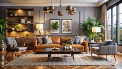 Elevate your living roomâ€™s aesthetic with trendy furniture, creating a cozy atmosphere that enhances your interior design while inviting warmth and comfort into your space. photo