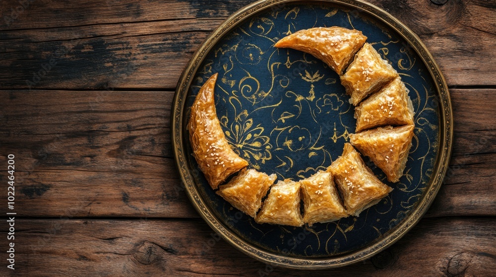 Crescent Pastry on Blue Plate Crescent Pastry on Blue Plate