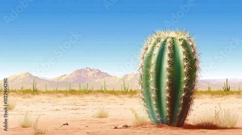 A Single Barrel Cactus in a Desert Landscape photo