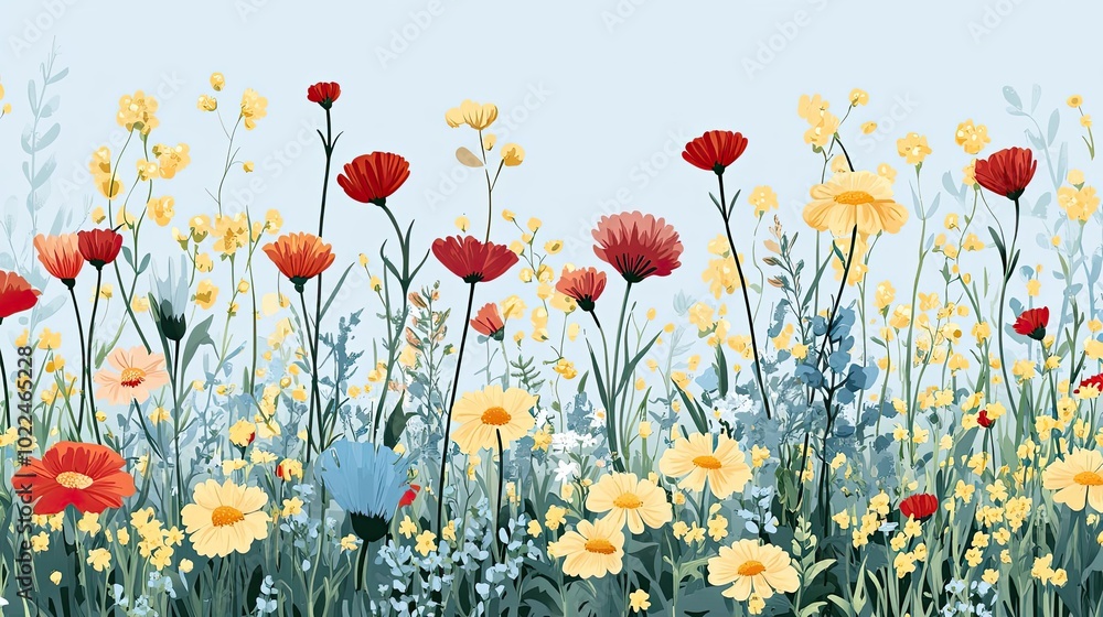 Fototapeta premium A Colorful Field of Wildflowers Against a Blue Sky