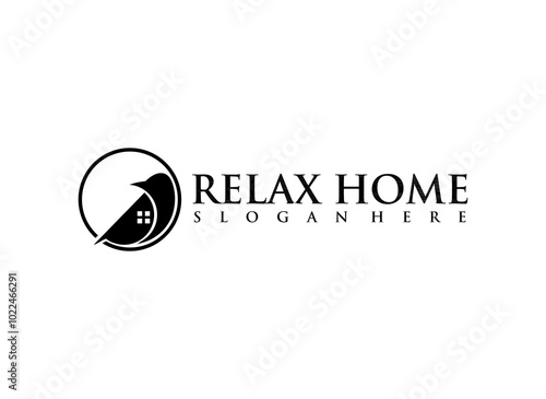 A logo design featuring a bird and a house, symbolizing relaxation and home comfort.