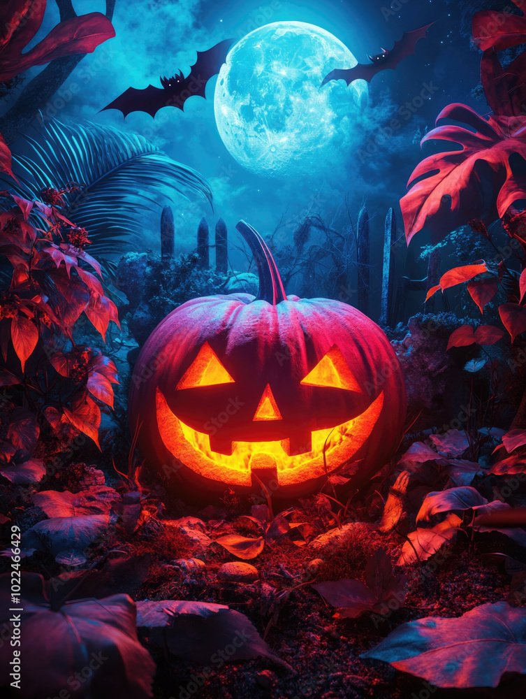 Fototapeta premium Halloween pumpkin with bat