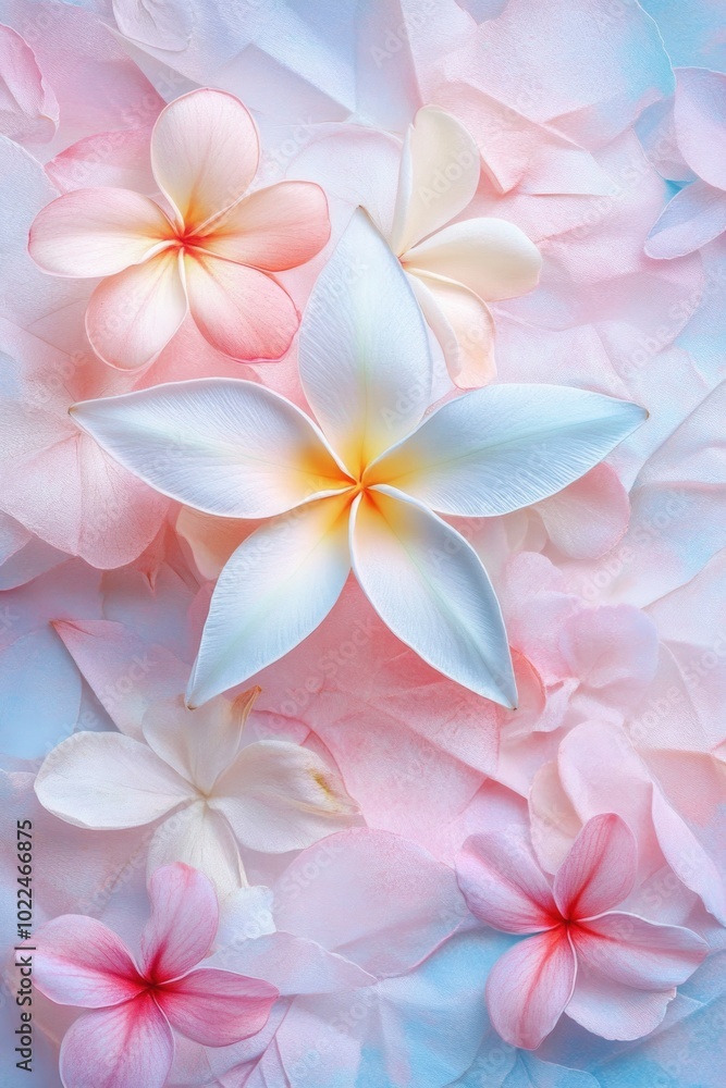 Pink and White Flowers on Blue Background Pink and White Flowers on Blue Background