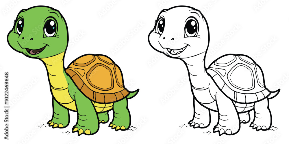 Obraz premium Cute Turtle Smile Cartoon Coloring Page For Kids