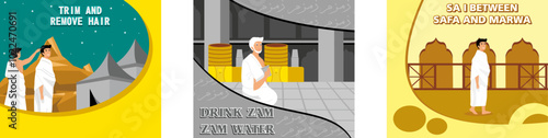 Two men were standing near the tent. Old Man sat on his knees and prayed. Travel services business website and mobile web. Set flat vector modern illustration