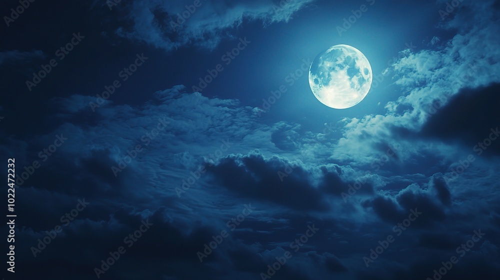 Fototapeta premium Serene Night Sky with Full Moon and Dramatic Clouds