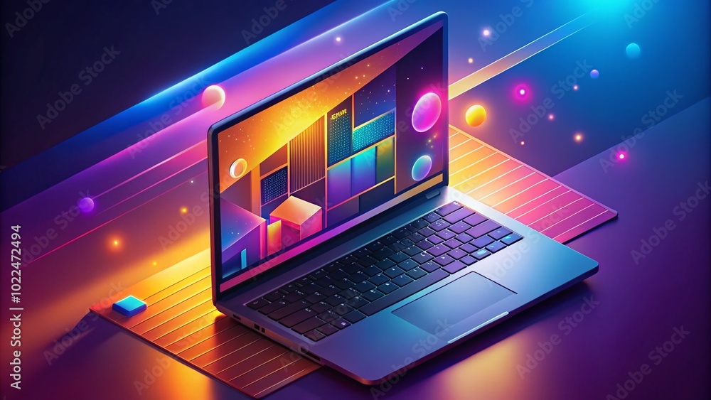 Stylish Gradient Isometric UI/UX Web Design with Laptop Illustration for Creative Digital Projects Stylish Gradient Isometric UI/UX Web Design with Laptop Illustration for Creative Digital Projects