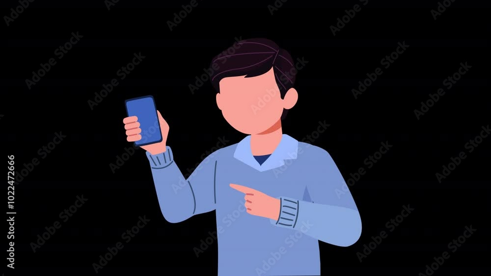 Man Waving Hand And Pointing SmartPhone Animation HD On Alpha Man Waving Hand And Pointing SmartPhone Animation HD On Alpha