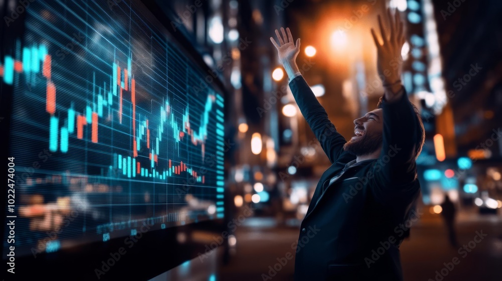 A successful businessman throwing his hands in the air A successful businessman throwing his hands in the air