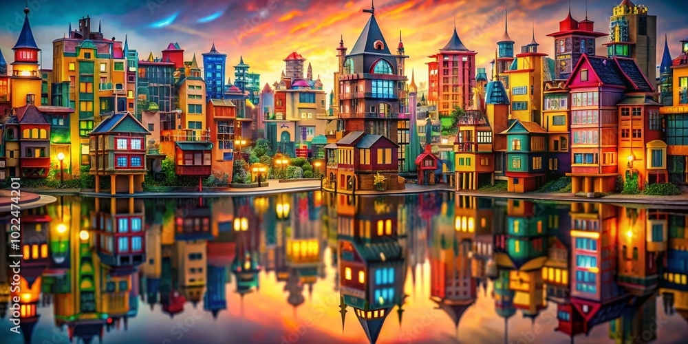 Obraz premium Surreal Architectural Model of a Modern Cityscape with Futuristic Elements and Dreamlike Atmosphere