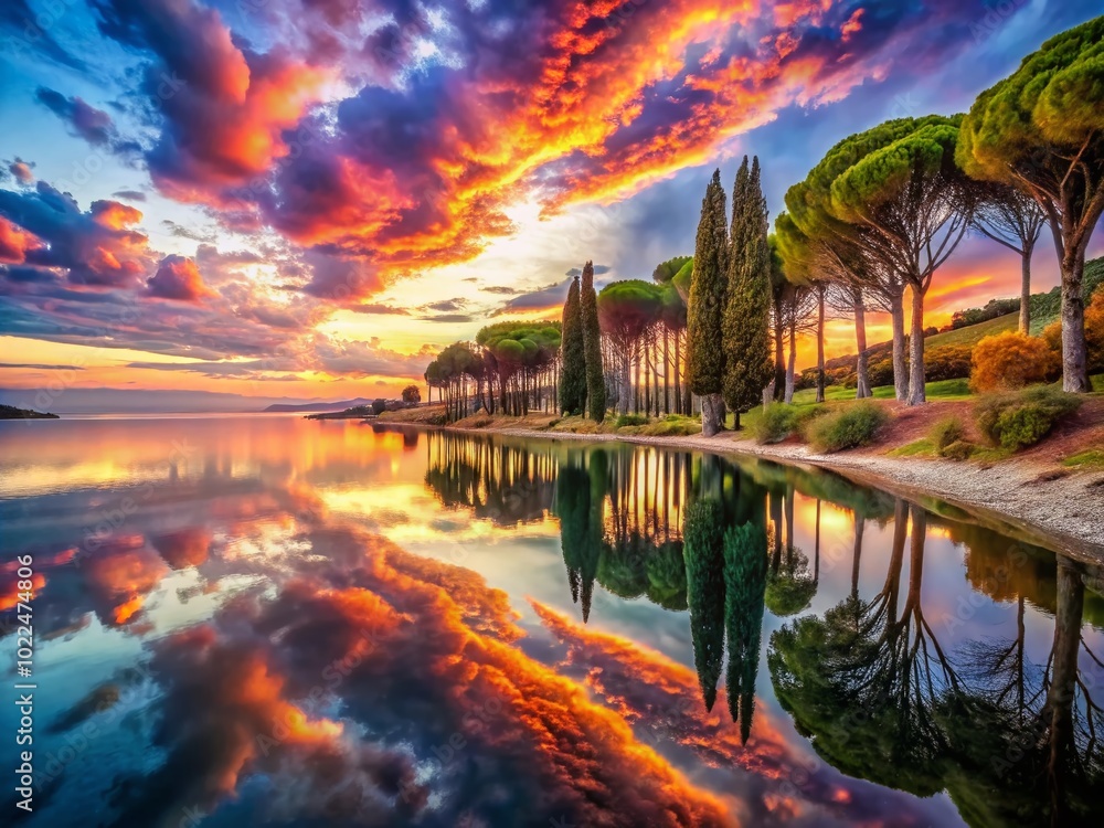 Fototapeta premium Surreal Coastal Pines: Enchanting Tuscany Landscape Photography