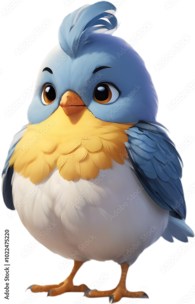 Playful fluffy bird cartoon clipart for fun-themed designs.