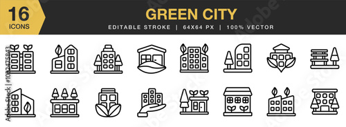 Green City icon set. Editable Stroke Icon Collection. Includes Green City Icons, and More. Outline icons vector collection.