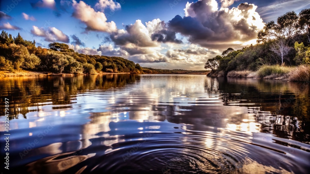 Fototapeta premium Tranquil Reflection on Water Surface - Nature's Serenity in Focus