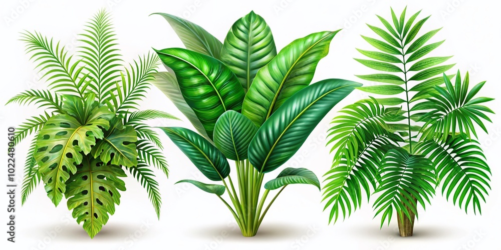 Tropical Plant Clipart Set - 3D Cartoon Style - Isolated on White Background for Creative Use Tropical Plant Clipart Set - 3D Cartoon Style - Isolated on White Background for Creative Use