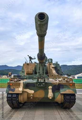 Seoul Air Show, Seoul Airport, Seongnam-si, Gyeonggi-do, Korea - October 18, 2019: A K-9 155mm self-propelled gun is on display photo