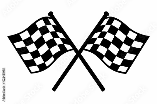 two crossed checkered Flag NASCAR Racing flag, sports finish line flag silhouette vector 