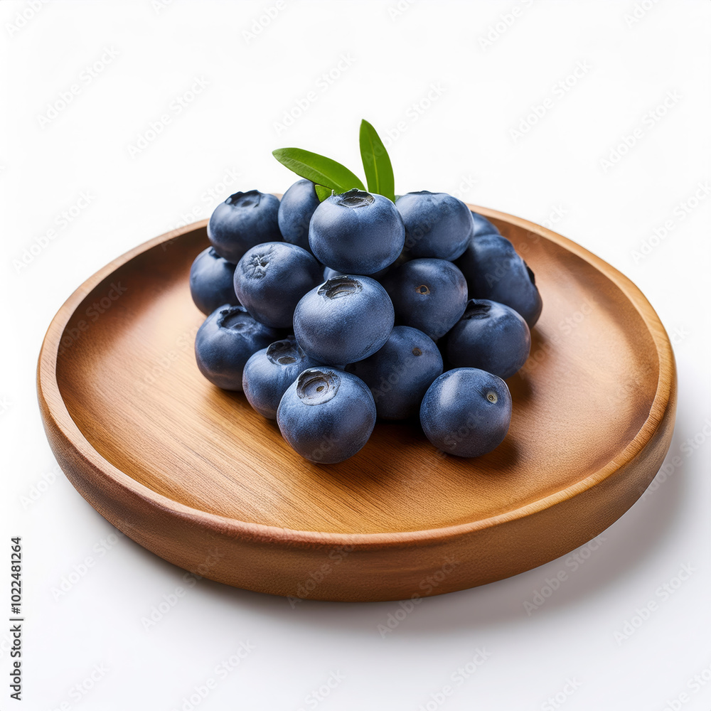Blueberry on Wooden Plate - White Background Blueberry on Wooden Plate - White Background