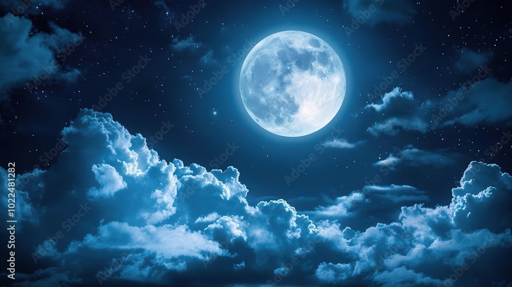 Serene Night with Bright Full Moon and Clouds Serene Night with Bright Full Moon and Clouds