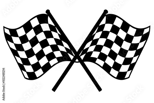 two crossed checkered Flag NASCAR Racing flag, sports finish line flag silhouette vector 