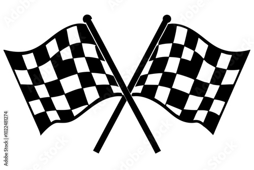 two crossed checkered Flag NASCAR Racing flag, sports finish line flag silhouette vector 