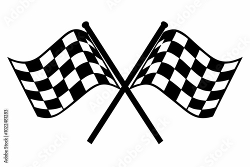 two crossed checkered Flag NASCAR Racing flag, sports finish line flag silhouette vector 