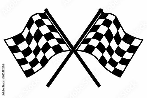 two crossed checkered Flag NASCAR Racing flag, sports finish line flag silhouette vector 