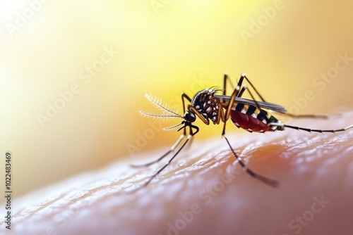 Wallpaper Mural close up a mosquito sitting on human skin will sucking blood Torontodigital.ca