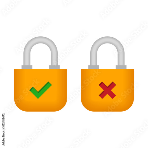 Padlocks with checkmark and cross sign