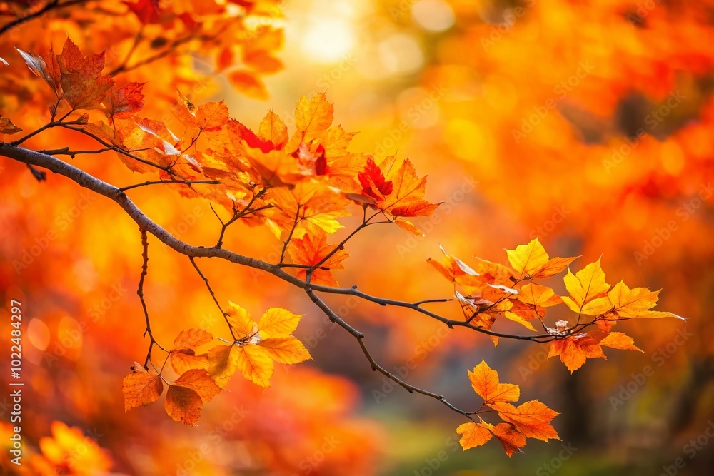 Vibrant Branch with Orange Leaves for Autumn Decor and Nature Backgrounds Vibrant Branch with Orange Leaves for Autumn Decor and Nature Backgrounds
