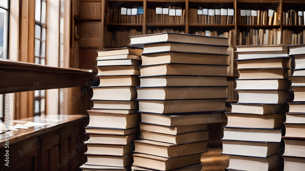 A stack of books in a library or bookstore. Books or textbooks. AI generated image, ai A stack of books in a library or bookstore. Books or textbooks. AI generated image, ai