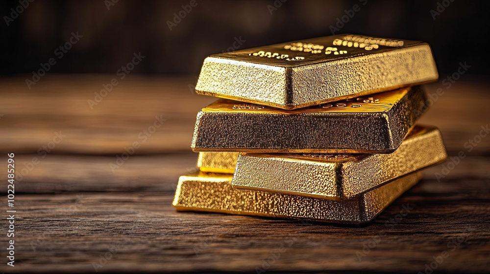 Stack of Gold Bars on a Wooden Surface Stack of Gold Bars on a Wooden Surface