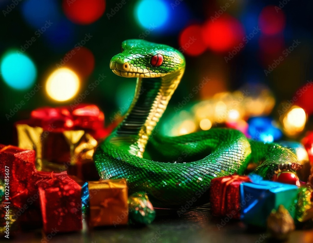 Cute green snake, symbol of 2025 according to the eastern calendar. The snake symbolizes wisdom, vitality, immortality, and healing powers. New Year card Cute green snake, symbol of 2025 according to the eastern calendar. The snake symbolizes wisdom, vitality, immortality, and healing powers. New Year card