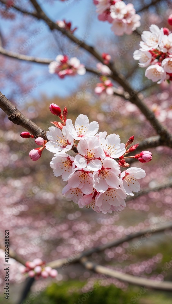 Close up of delicate cherry blossom branches in spring background for invitation or card screensaver Close up of delicate cherry blossom branches in spring background for invitation or card screensaver
