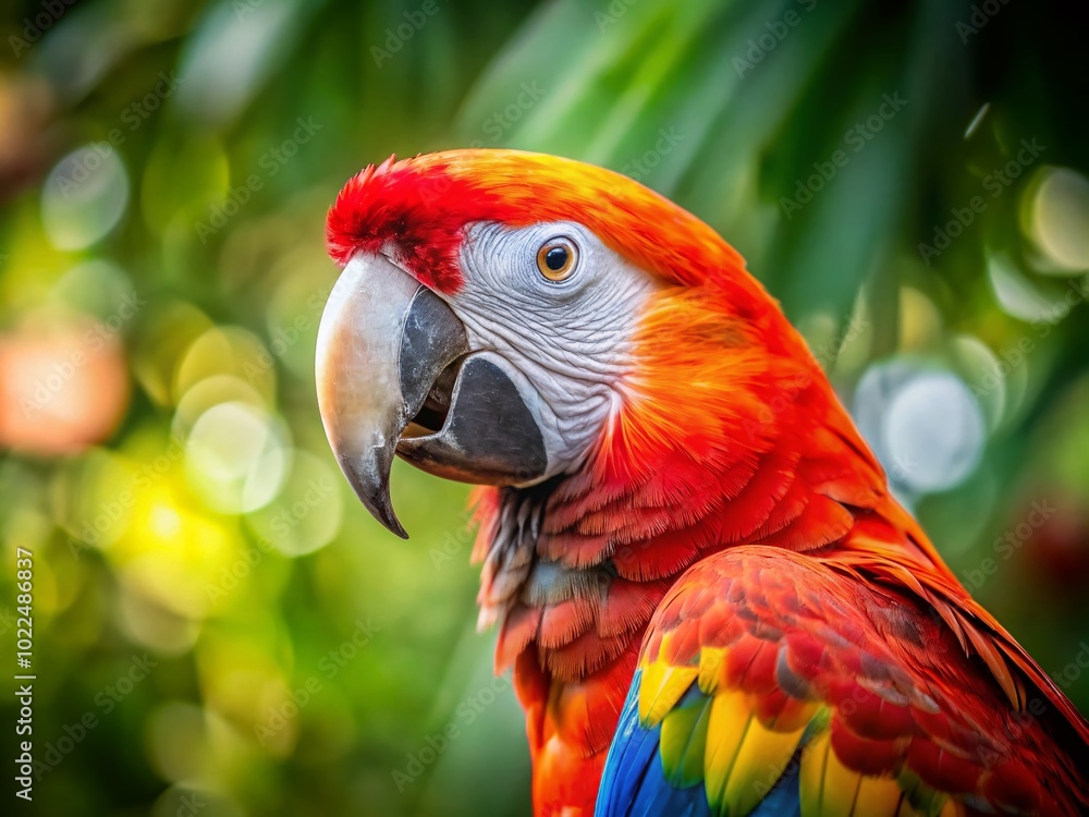Vibrant Scarlet Macaw Parrot Portrait with Copy Space for Wildlife and Nature Themes Vibrant Scarlet Macaw Parrot Portrait with Copy Space for Wildlife and Nature Themes