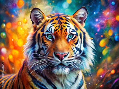 Vibrant Tiger Abstract Painting with Bokeh Effect for Artistic Nature Lovers