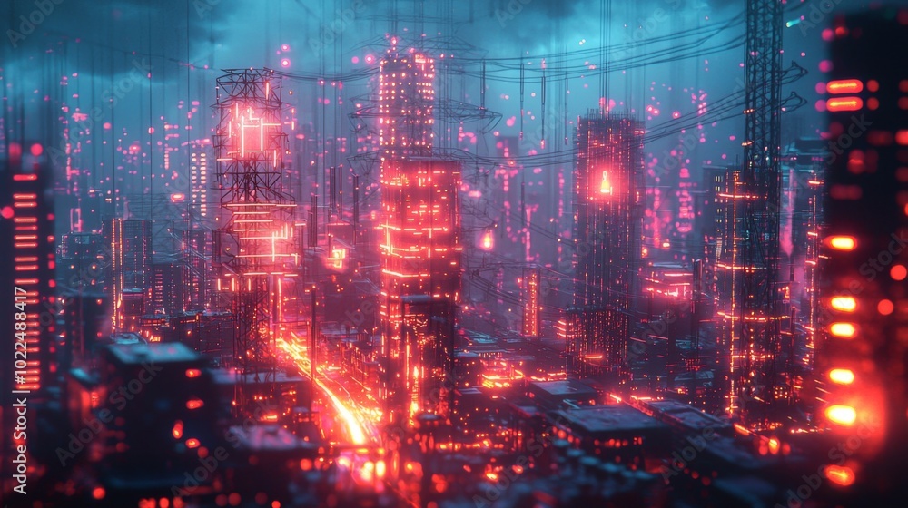 Naklejka premium AI innovations in energy, optimizing power grids and reducing consumption through automation