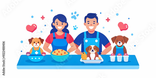 Candid Family Baking Treats for Pets in the Kitchen: Capturing Joyful Moments of Love and Care in Pet-Friendly Family Life | Adobe Stock Photo Concept