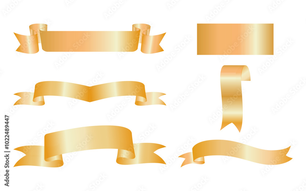Collection of six blank ribbons in pastel gold, banners of different shapes and styles. Ribbon set. Banner set. Graduate ribbon. Eps10 Collection of six blank ribbons in pastel gold, banners of different shapes and styles. Ribbon set. Banner set. Graduate ribbon. Eps10