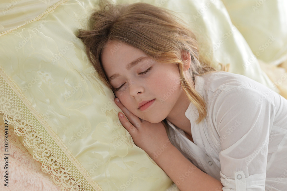 Adorable cute little girl sleeping in bed Adorable cute little girl sleeping in bed