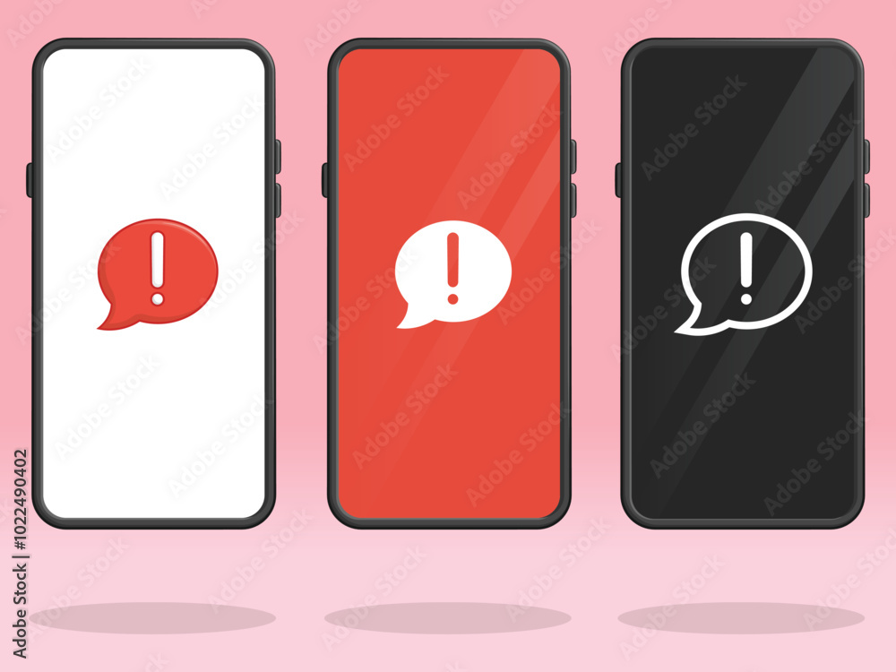 Smartphone Chat Exclamation Mark Bubbles on Screen Smartphone Chat Exclamation Mark Bubbles on Screen