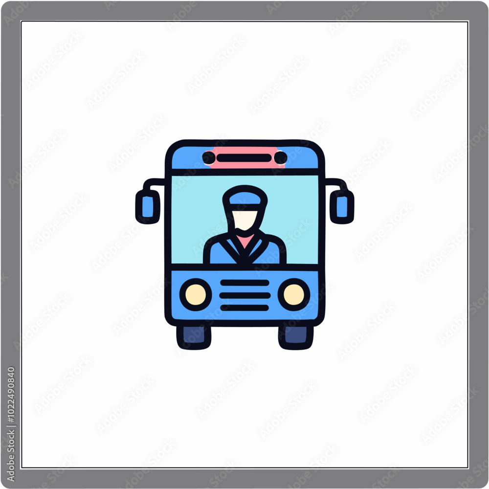 Bus driver icon in square frame, vector illustration in blue colors. Bus driver icon in square frame, vector illustration in blue colors.