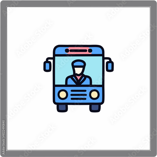 Bus driver icon in square frame, vector illustration in blue colors.