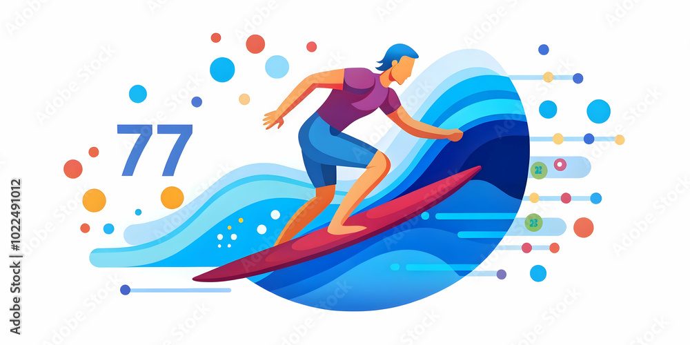 Dynamic Abstract Surfer Riding Digital Wave of Data Streams with Soft Bokeh Highlights - Symbolizing Tech Milestones Through Exercise in Spain - Photo Stock Concept Dynamic Abstract Surfer Riding Digital Wave of Data Streams with Soft Bokeh Highlights - Symbolizing Tech Milestones Through Exercise in Spain - Photo Stock Concept