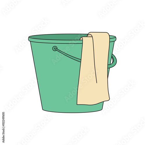kids drawing Vector illustration bucket with towel flat cartoon isolated
