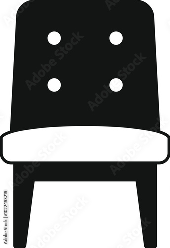 Simple black chair with soft seat standing on white background, front view