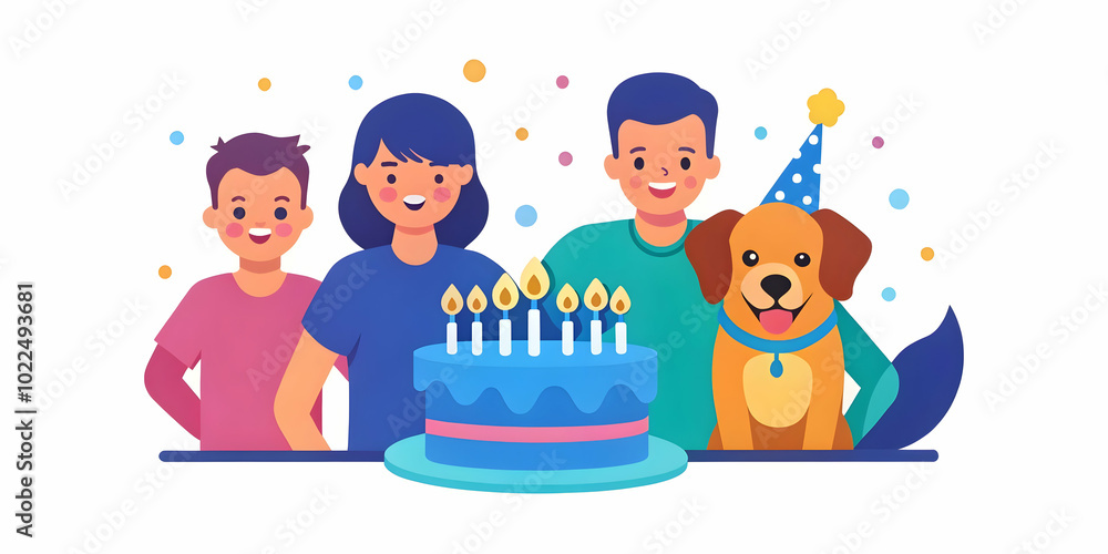 Family Celebrating Their Dog's Birthday with a Special Cake - A Candid Photo Capturing Joy, Love, and Pet Inclusion in Heartwarming Family Celebrations Family Celebrating Their Dog's Birthday with a Special Cake - A Candid Photo Capturing Joy, Love, and Pet Inclusion in Heartwarming Family Celebrations