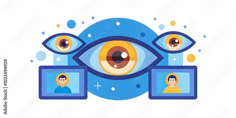 Close-Up of Eyes Reflecting Virtual Meeting Participants - Macro Shot Highlights Connectivity & Happiness of Remote Collaboration in Futuristic Photo Stock Concept Close-Up of Eyes Reflecting Virtual Meeting Participants - Macro Shot Highlights Connectivity & Happiness of Remote Collaboration in Futuristic Photo Stock Concept