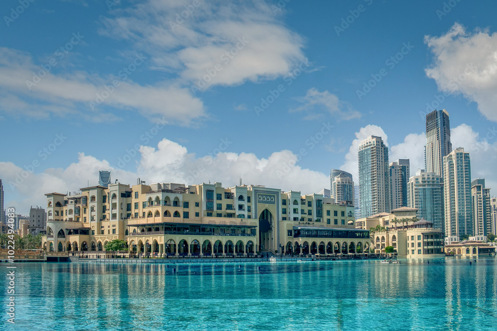 Naklejka premium Dubai is an emirate city in the United Arab Emirates known for its luxurious shopping, ultra-modern architecture and lively nightlife.